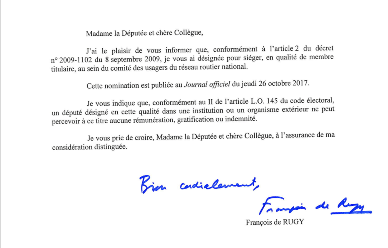 26/10/17 Membre titulaire du comité des usagers du réseau routier national 26/10/17 Membre titulaire du comité des usagers du réseau routier national