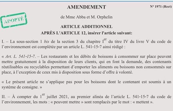 27/05/2018 Amendement "doggy bag" adopté 27/05/2018 Amendement "doggy bag" adopté